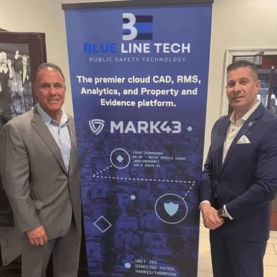 Blue Line Tech partners next to a Mark43 banner