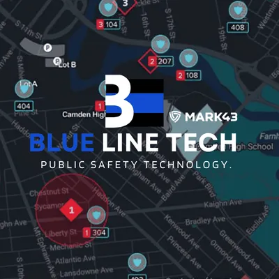 Mark43 map view with Blue Line Tech branding