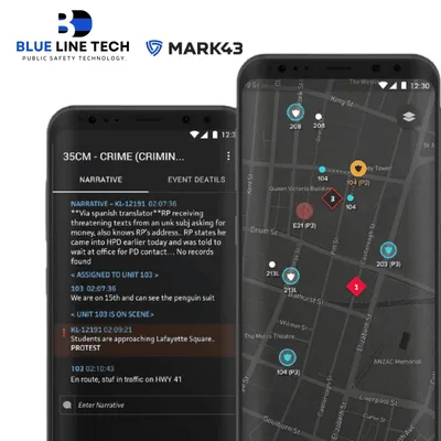 Mark43 OnScene mobile app on two phones