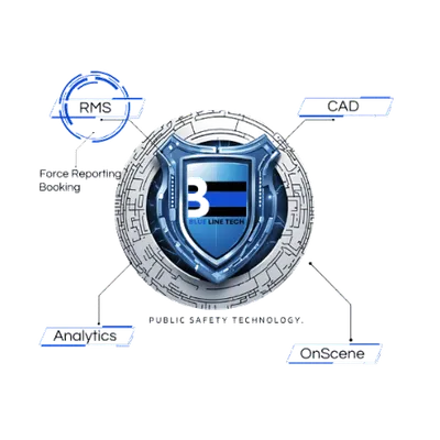 Blue Line Tech shield with the four Mark43 modules