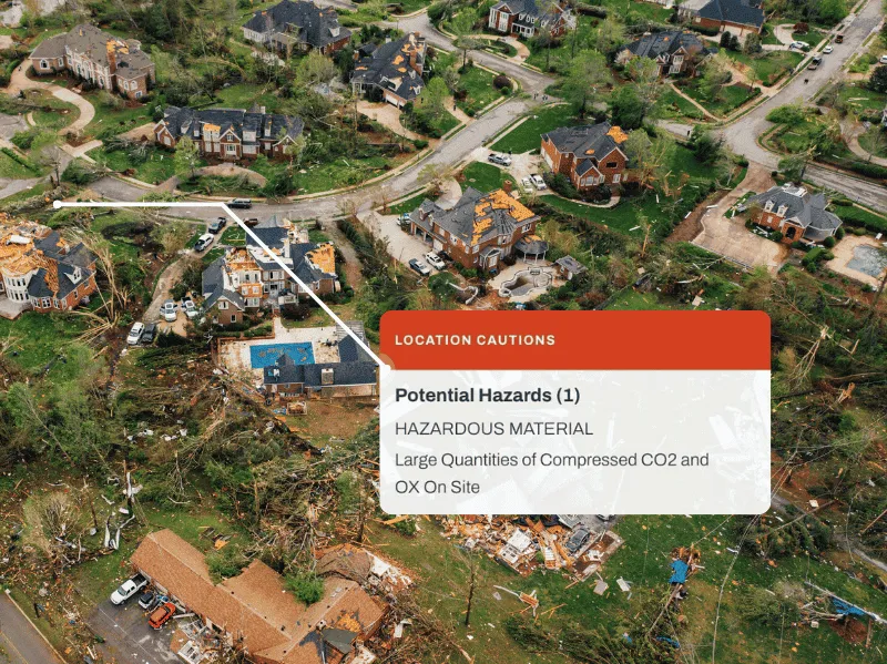 Aerial map with hazard alert in Mark43 CAD
