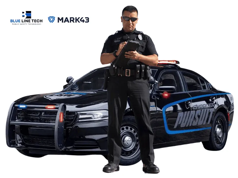 Police officer with patrol car